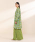 Women's Unstitched Printed Linen Green 2 Piece Suit